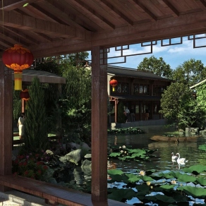 中式园林3D模型下载